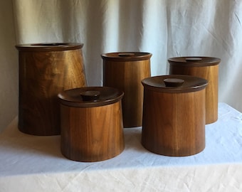 Set of 5 Mid century Teak Containers