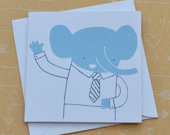 Hello Elephant Tiny Screenprinted Card