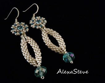 Blue Earrings, Silver Earrings, Silver Drop Earrings, Long Earrings, Bridal Earrings, Something Blue, Long Earrings, Delica Bead Earrings