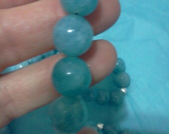 Long genuine Aquamarine large Bead necklace