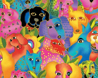 Laurel Burch Dogs & Doggies Multi ~ OUT OF PRINT!!!