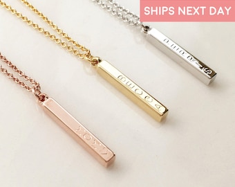 Custom Name Vertical Bar Necklace Personalized Gift Inspirational Rose Gold Necklace Pendant Necklace Mothers Day Gift - D4BN