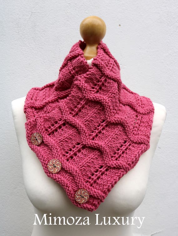 Baroque Rose Merino Wool Hand Knitted Scarf, Knit scarf wrap rose Scarf, Shawl, Wrap, Neck warmer, knit scarf, rose pink women's knit scarf