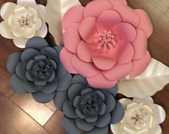 3D Wall Flowers - Large Paper Flower Set of 5 - Custom Colors Available