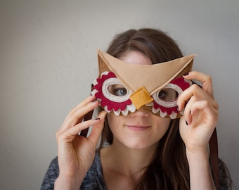 Owl Mask--Red and brown
