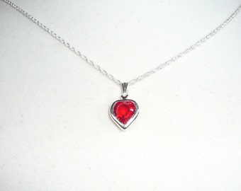 Tiny Heart Necklace, July Birthstone necklace, Swarovski crystal heart in ruby
