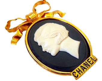 CHANEL Brooch, Auth Chanel Rare Statement Brooch Vintage 90s, Cameo Brooch Coco Chanel Paris, Mother Day, Gift for Her, Girlfriend's Gift