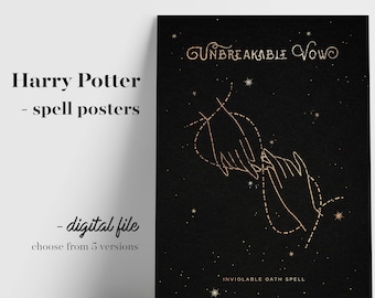 Witchcraft and Wizardry Print, Spells and Magic, Alohomora Print, Wingardium Leviosa, Unbreakable Vow, Magic Spell Print, Book Lover Gift