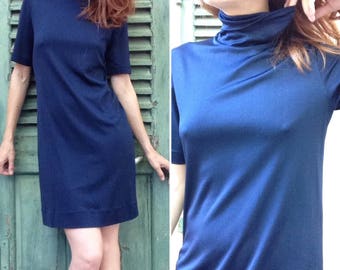 1960s Mods GUITARE navy blue turtle neck tub dress dress sz S