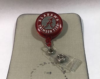 Alabama Crimson Tide inspired handmade i.d. Badge reel Gift Ready Stocking Stuffer!