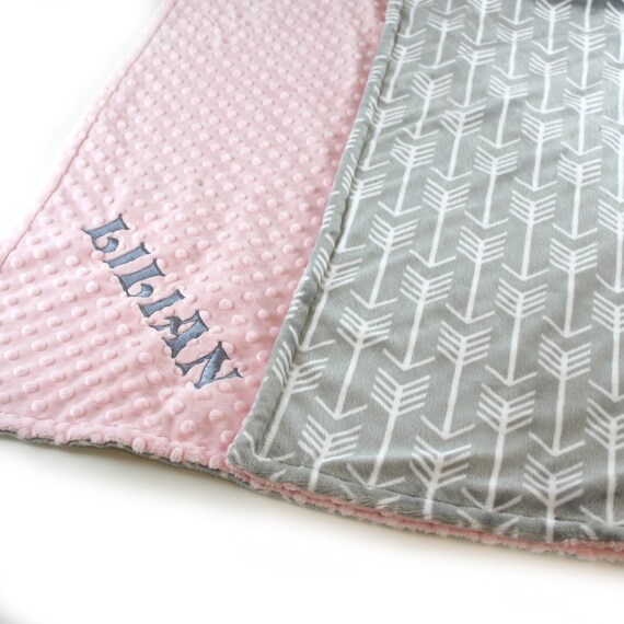 Pink Gray Arrow Toddler Blanket, 48 x 60 in Personalized Blanket, Kids Minky Blanket Boy, Minky Throw Blanket, Silver Gray Arrow Blanket