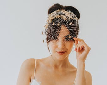Starburst Glitter Birdcage Bridal Star Veil