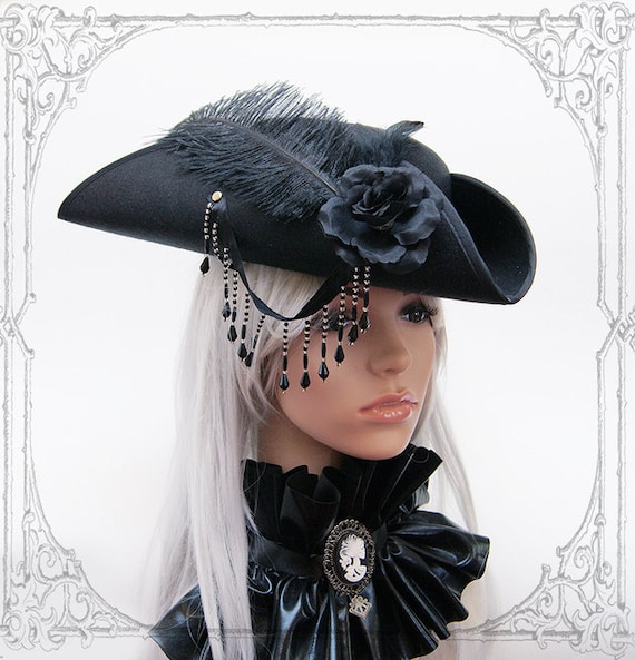 Goth Pirate Tricorn steampunk black hat