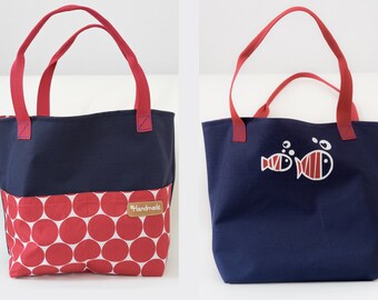 Nähpaket Beach Bag Shopper 44 cm x 32 cm with outer pocket and fish sign for ironing