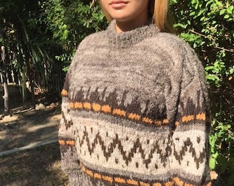 Large wool sweater,brown,tan