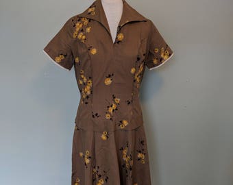 1950s Cotton Novelty Floral Print Toni Todd Dress