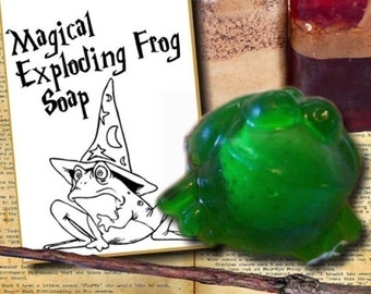 6 EXPLODING FROG soaps with Card Tags Attached - Party Favors, Harry Potter Birthday, Wizard Party