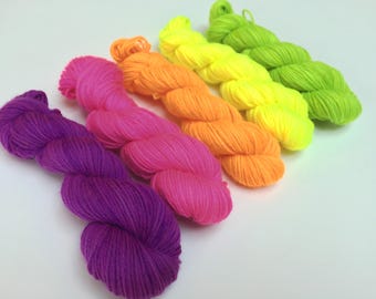 Choufunga / UV Reactive Mega Mini Skein Pack / hand dyed superwash merino wool sock miniskeins / minis black light yarn fluorescent / 20g
