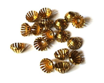 6 Flower cap beads, metal. vintage, 10mmx6mm height, RARE