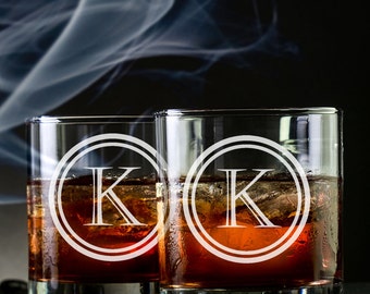 Set of 2 - Engraved Whiskey Glasses - Custom Scotch Glasses - Custom Engraved Rocks Glasses - Groomsmen Scotch Glass - Whiskey Glasses