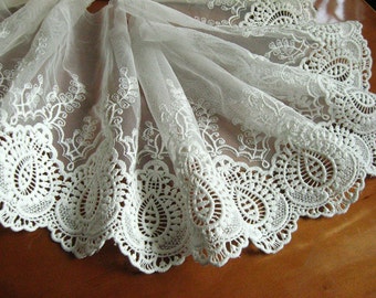off white lace trim, embroidered lace, retro lace, scalloped trim lace, cotton lace fabric