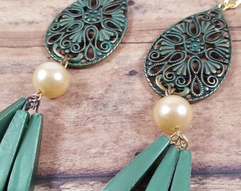 Going Green shoulder duster upcycled assemblage earrings