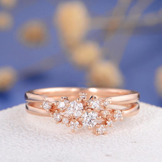 Diamond Cluster Ring Rose Gold Twig Engagement Ring Floral