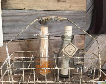 Vintage metal milk bottle basket / carrier farmhouse / industrial storage organization
