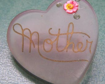 Vintage Lucite heart shaped MOTHER brooch