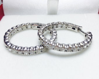 Stunning 1.86CT Diamond Hoop Earrings l 14KT White Gold Diamond Earrings l Diamond Hoops