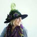 Witch hat wizard hat witch costume brim hat with flowers felted from wool green black Haloween costume choose your own colors