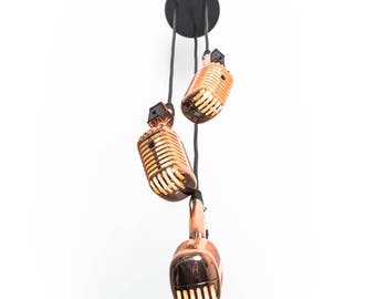 Triple Retro Microphone Pendant - Rose Gold