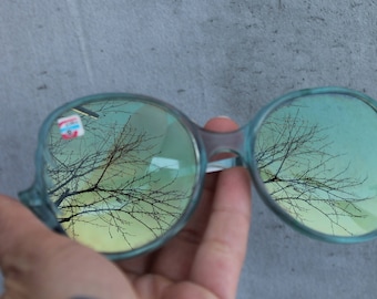 vintage Sunglasses blue Vintage Eyewear.Big Glasses Metal