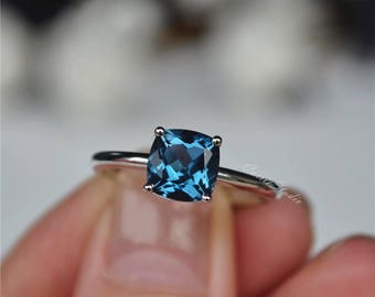 14K White Gold London Blue Topaz Ring Natural Topaz Engagement Ring Wedding Ring Promise Ring Anniversary Ring