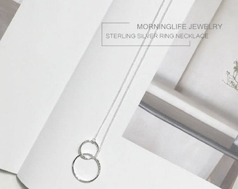 Sterling Silver Ring Necklace Minimalist Necklace Geometric Shaped Necklace Silver Circle Necklace Double Circle Necklace Infinity Necklace
