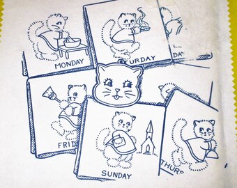 Aunt Martha's Hot Iron Transfers #129 Eight Kitten Motifs Days Of The Week Sealed