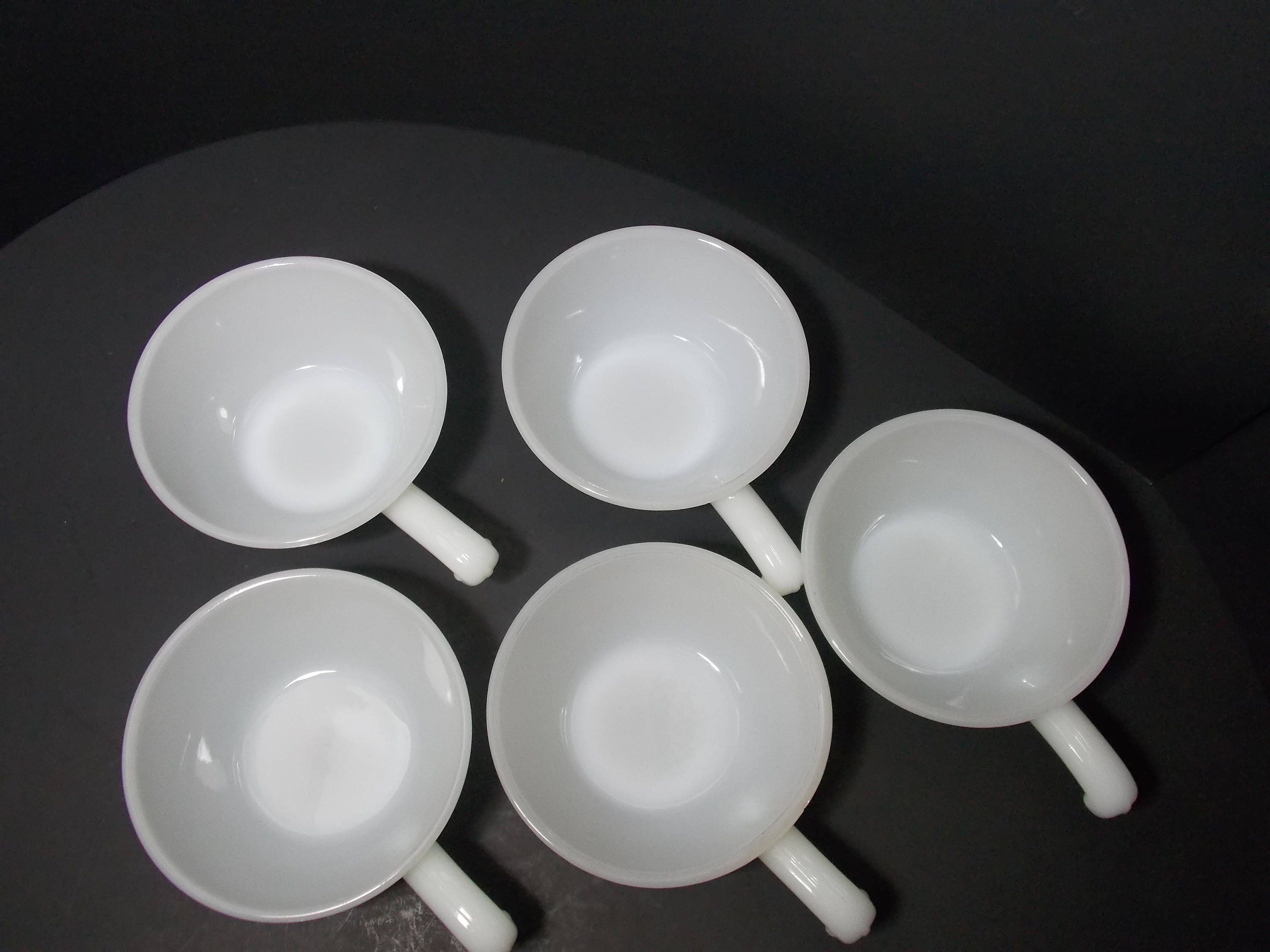 Fire King 5 white chille bowls with handles White Glass Fire