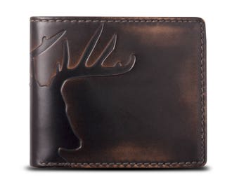 DEER Bifold Embossed Leather Wallet • Mens Wallet • PERSONALIZED Leather Wallet • Deer Hunting Gift • Men's Gifts