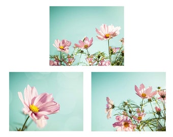 flower photography floral botanical print set of 3 8x10 11x14 fine art photography nature pink photography nursery decor bedroom aqua mint