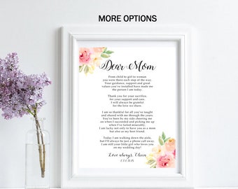 Mother of the Bride Gift Mother of the Bride Poem Mother of Bride Print Personalized For Mom Wedding Gift Mum Wedding Thank You Printed Card