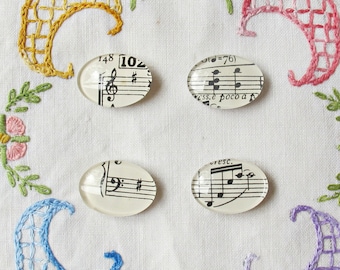 Music Fridge Magnet Set Four Glass Sheet Treble Clef Bass Clef. Musical Notes Musician Music Teacher. Domum Vindemia Upcycled Handmade