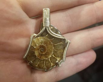 Ammonite Silver wire-wrapped pendant