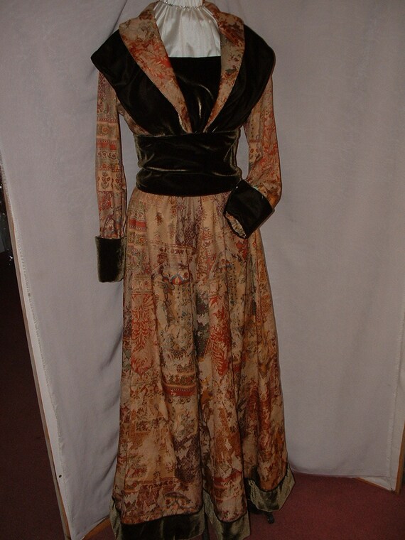 Medieval Style Velvet & Tapestry Long Gown w/Hennin