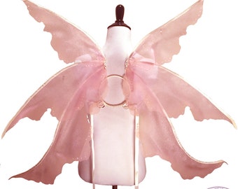 Emmaline No. 4 - Large Organza Fairy Wings in Pink and Ivory - Strapless Convertable
