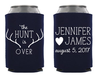 The Hunt is Over Wedding Can Cooler, Personalized Wedding Can Cooler, Custom Wedding Can Cooler, The Hunt is Over Can Cooler, Wedding Favor