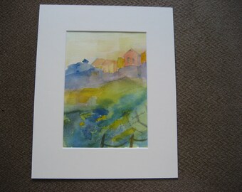 Summer resort, original watercolout 24 x 30 cm with pasepartout