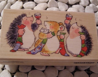 To a full Stocking Hedgehog Penny Black wood mounted Rubber Stamp