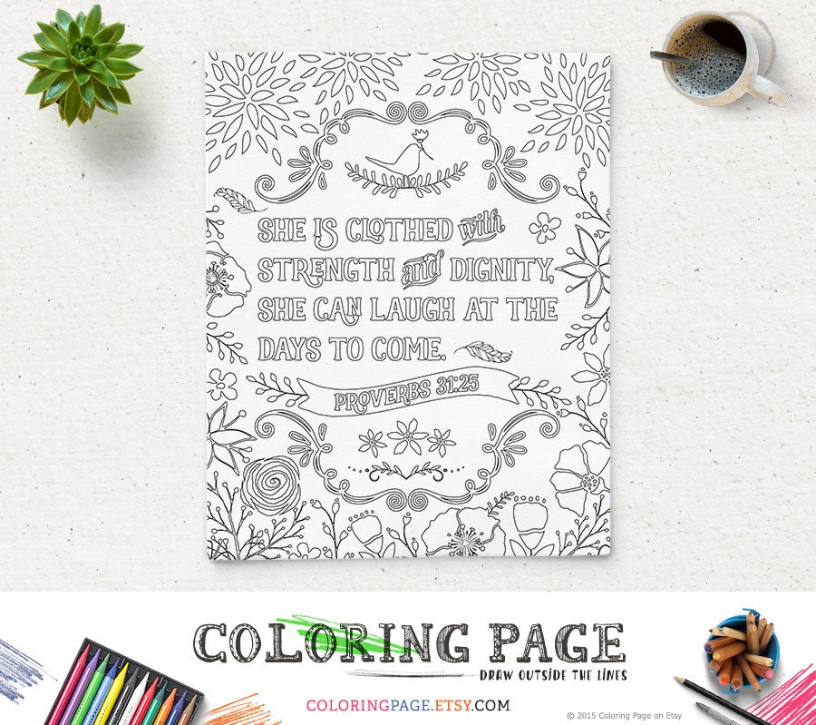 Bible Verse Coloring Page She Is Clothed Printable Proverbs