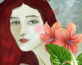 Illustration /La Lady and the Hedgehog/mixed media / digital print