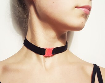Choker // Neon velvet black pink